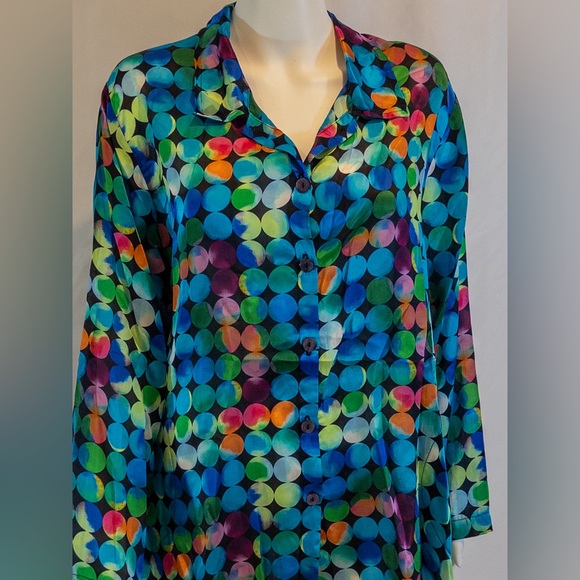 Carol Turner Vibrant Colors Silk Blend Long Sleeve Button Front Blouse- XL - Picture 2 of 5